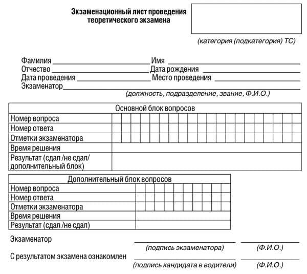 купить лист сдачи теоретического экзамена ПДД в Краснослободске